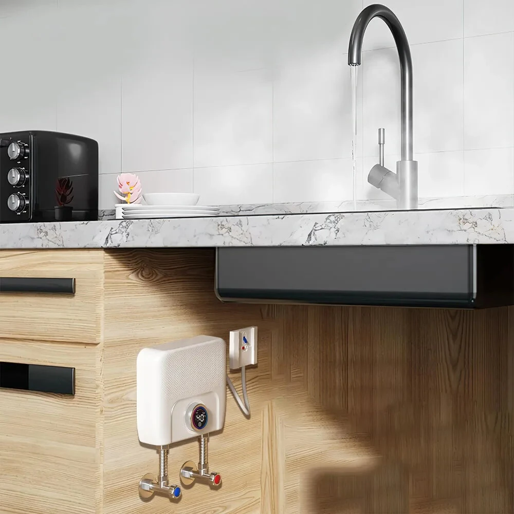 (image for) 4000W / 6500W Instantaneous Water Heater Knob Wall Mounted Electric Heaters Variable Frequency Instant Knob Electric Water Heater for Bathroom Shower Kitchen